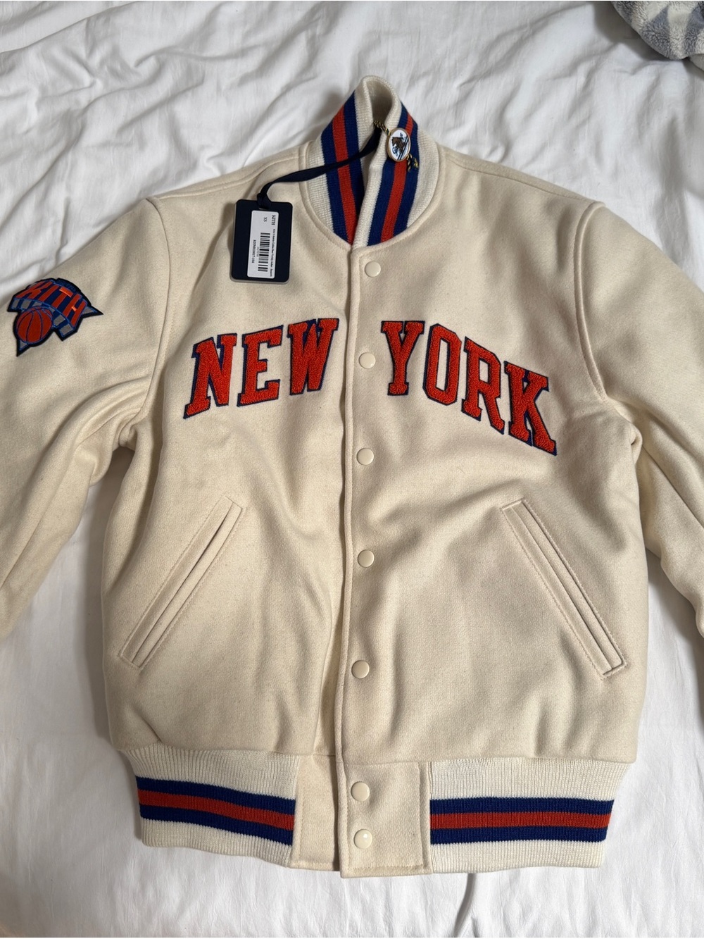 Kith X Golden Bear New York Knicks Varsity Jacket Sz XS Sandrift Knicks Champs